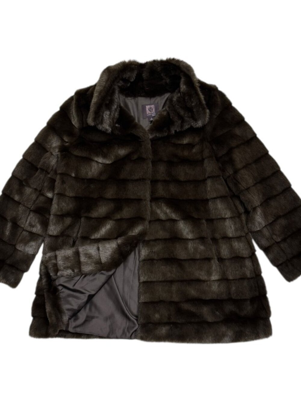 ANNE KLEIN Faux Fur Luxury Designer Brown Winter Casual Glam Coat Womens Large